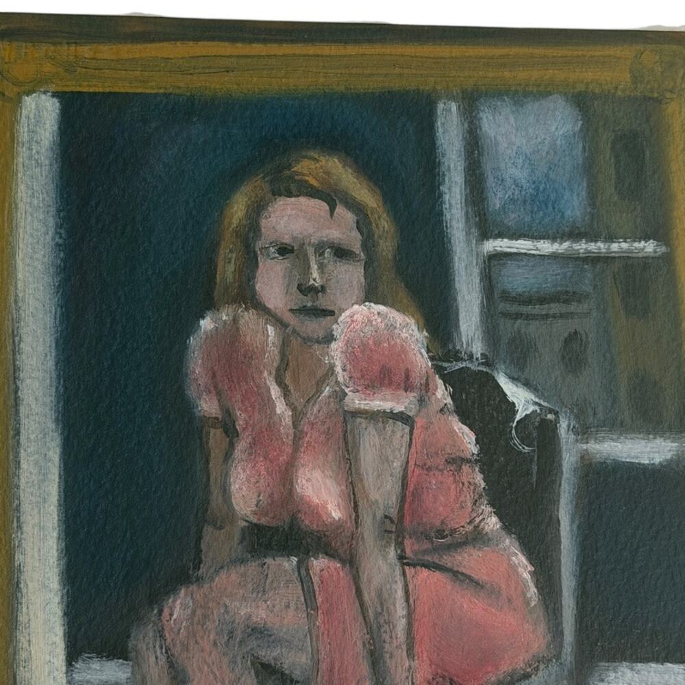 Woman in the Window Oil on Paper Evelyn Townsend Original Art Vintage Art Decor